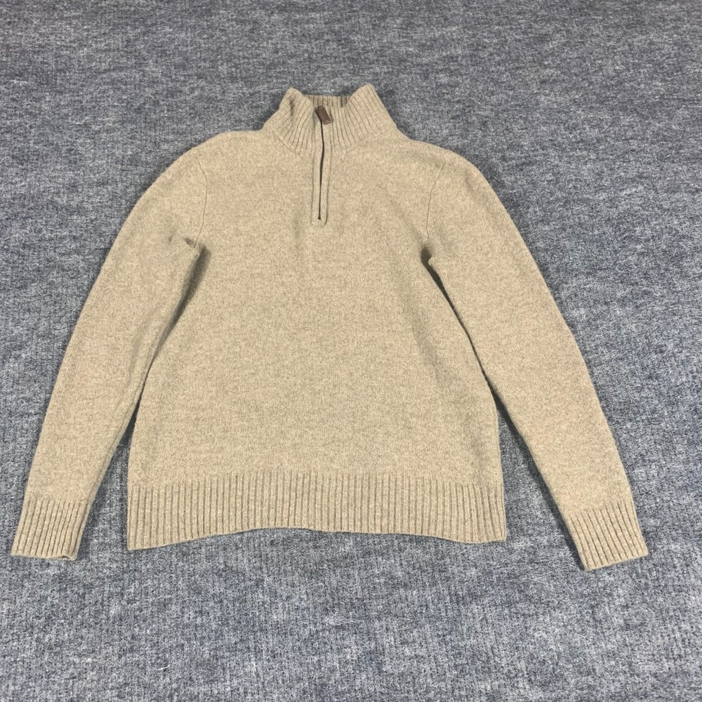 J Crew‎ Sweater Womens Small S Beige Lambswool Mock Neck Lightweight 1/4 Zip